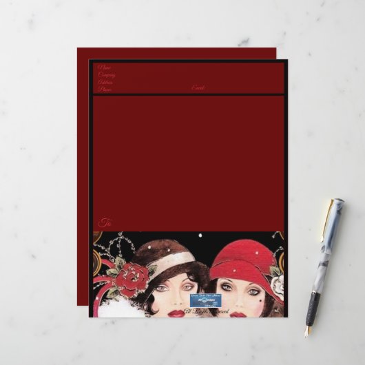 Papier de papeterie (rouge d'hiver B) DDPMDesigns (Devant/Arrière en situation)