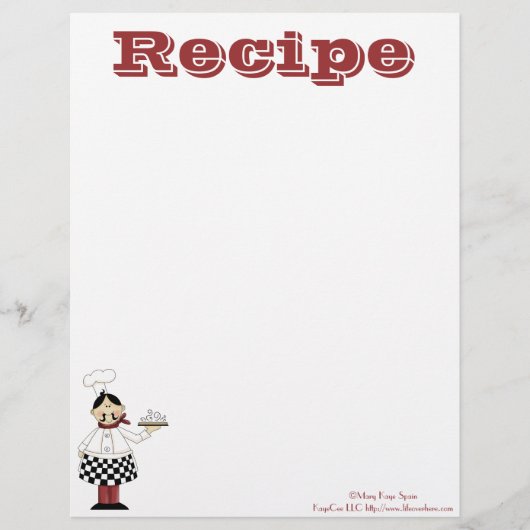 Papier de recette - Chef de cuisine - Recettes (Devant)
