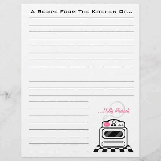 Papier de recette Retro Stove Pink Kitchen (Devant)