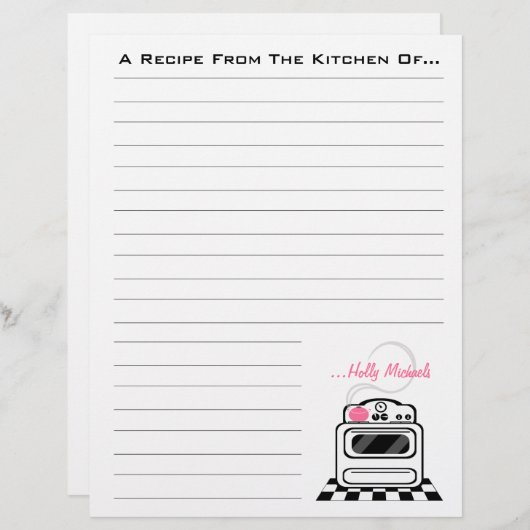 Papier de recette Retro Stove Pink Kitchen (Devant / Derrière)