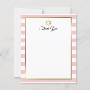 Papier de remerciement rayé rose et blanc pour Bat