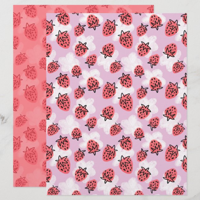 Papier de scrapbook à la fraise (Devant / Derrière)