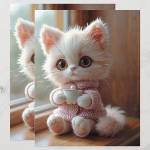 Papier de scrapbook de chat blanc et rose clair Fl