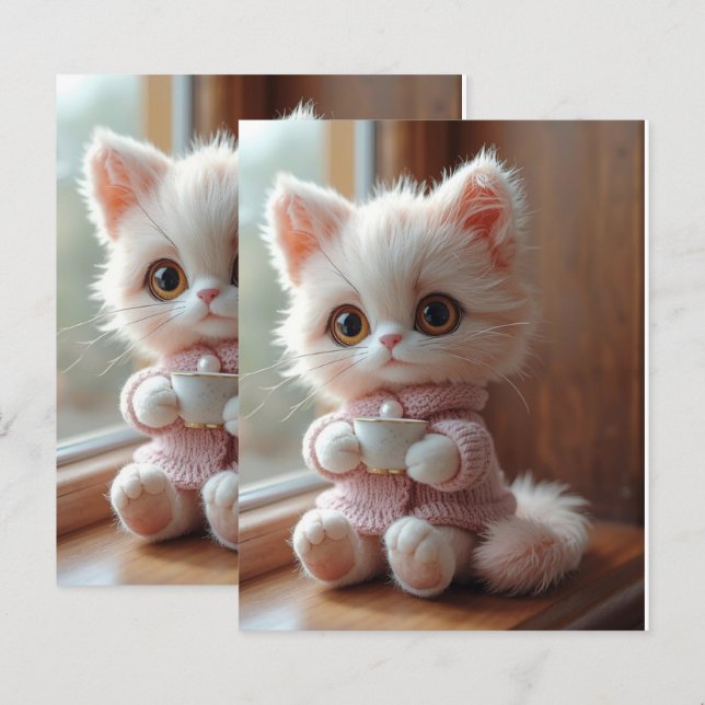 Papier de scrapbook de chat blanc et rose clair Fl (Devant / Derrière)
