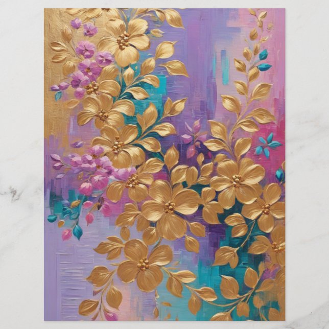 Papier de scrapbook peint de fleurs dorées (Dos)