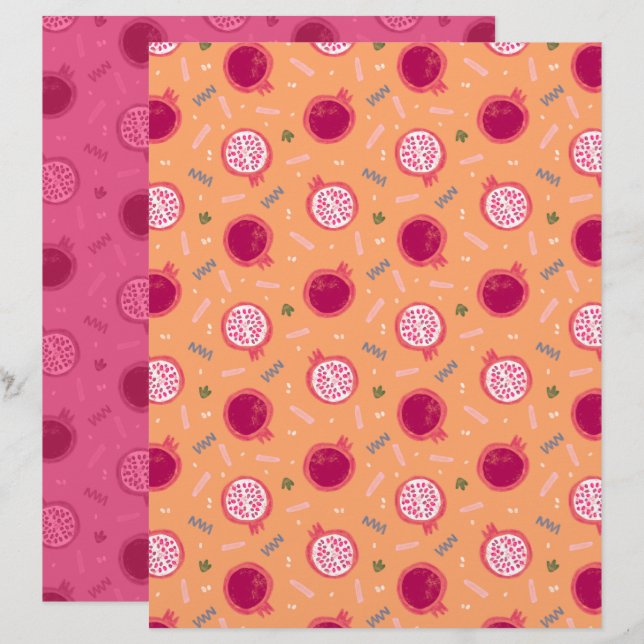 Papier de scrapbooking à motif de grenade (Devant / Derrière)