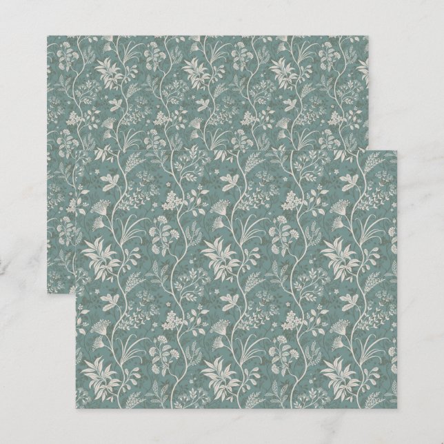 Papier de scrapbooking botanique vert sarcelle sop (Devant / Derrière)