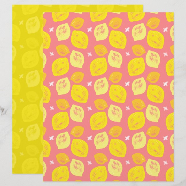 Papier de scrapbooking citron rose (Devant / Derrière)