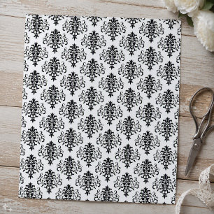Papier de scrapbooking damassé noir et blanc gothi