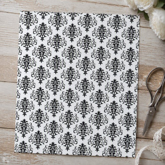 Papier de scrapbooking damassé noir et blanc gothi