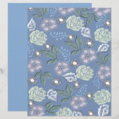 Papier de scrapbooking floral bleu (Devant / Derrière)