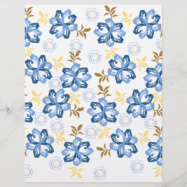 Papier de scrapbooking floral bleu et or (Devant)