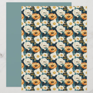 Papier de scrapbooking floral coquelicot orange et