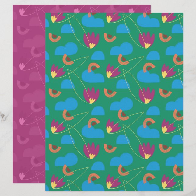 Papier de scrapbooking floral nuageux (Devant / Derrière)