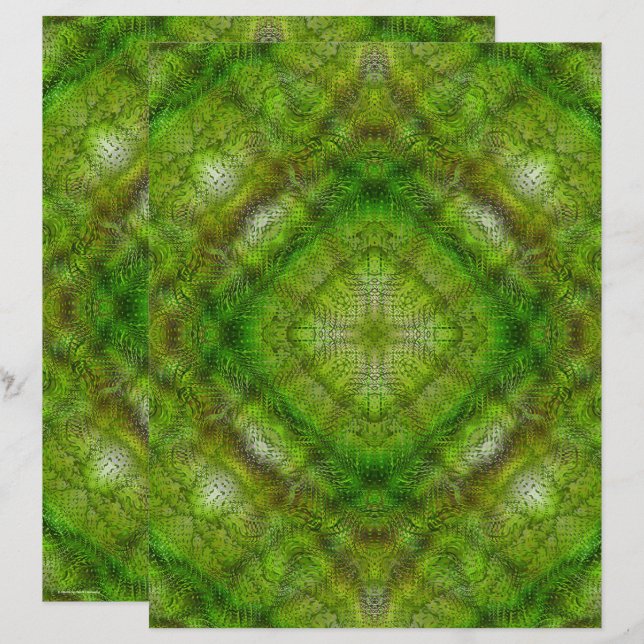 Papier de scrapbooking Jardins Sérènes Vert 2 face (Devant / Derrière)