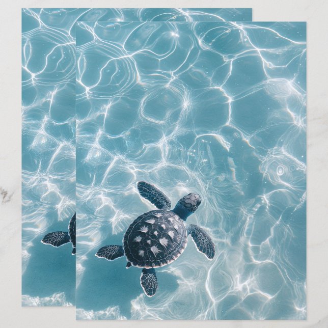 Papier de scrapbooking Tortue de mer bébé dans l'e (Devant / Derrière)