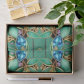 Papier de soie à feuilles vertes et gemmes violett (Cadeau)