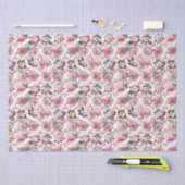 Papier de soie à filigrane floral rose réel (Artisanat)