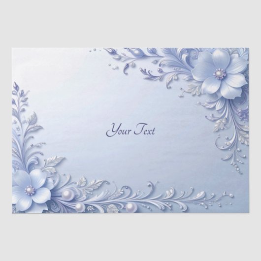 Papier de soie à fleurs ornées bleues avec perles (Recto)