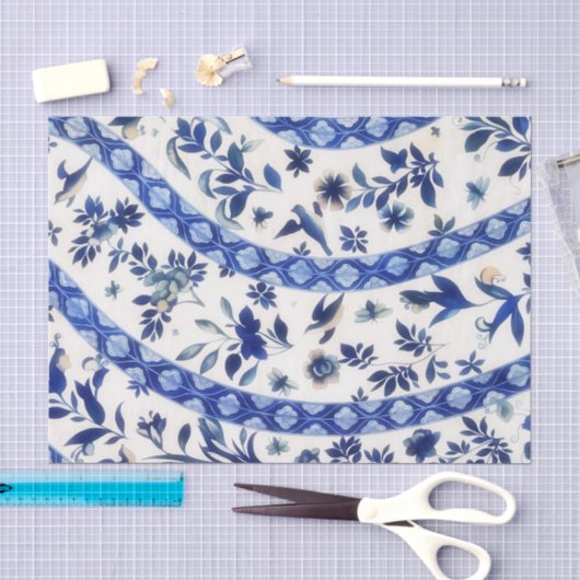 Papier de soie à motif bleu fluide vintage (Artisanat)