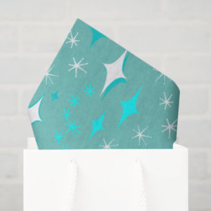 Papier de soie à motif étoile rétro sarcelle et bl