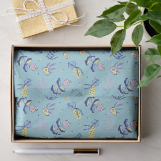 Papier de soie à motif floral aqua