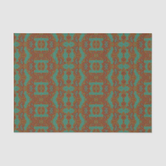 Papier de soie à motif vert émeraude et orange brû (Recto)