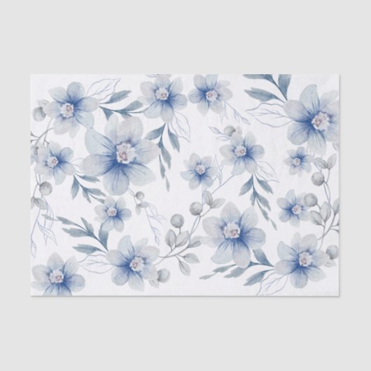 Papier de soie aquarelle fleur bleu ardoise poussi (Recto)