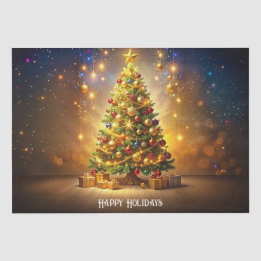 Papier de soie arbre de Noël décoré (Recto)