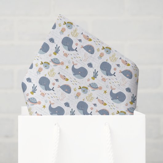 Papier de soie Baleine, Cadeau Océan (Sac cadeau)