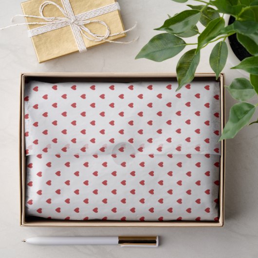 Papier de soie blanc avec coeurs rouges (Cadeau)