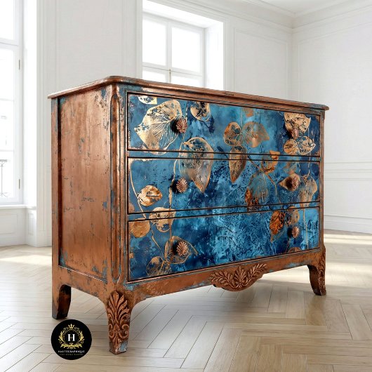 Papier de soie bleu foncé et feuille d'or