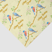 Papier de soie bleu oiseaux jaune pâle (Détail)