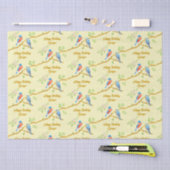 Papier de soie bleu oiseaux jaune pâle (Artisanat)