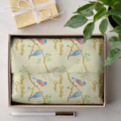 Papier de soie bleu oiseaux jaune pâle (Cadeau)