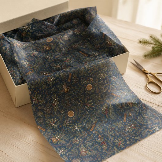 Papier de soie botanique d'hiver Yule au clair de