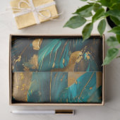 Papier de soie botanique sarcelle et or de luxe (Cadeau)