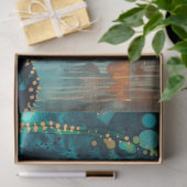 Papier de soie botanique sarcelle tropicale et or (Cadeau)