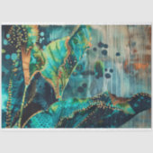 Papier de soie botanique sarcelle tropicale et or (Recto)
