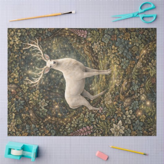 Papier de soie cerf blanc bois enchanté (Artisanat)