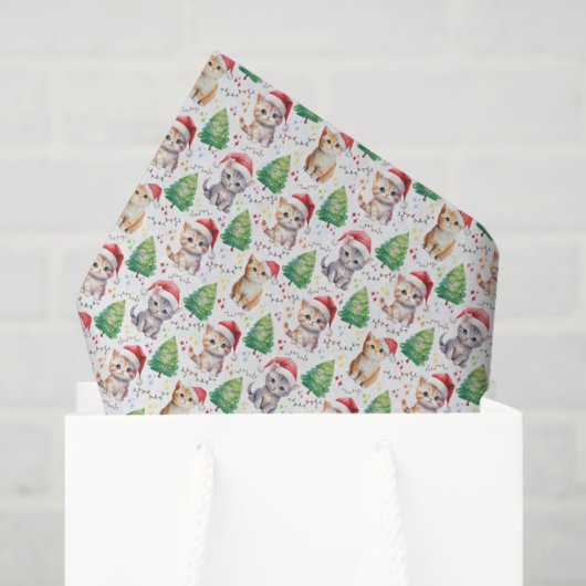 Papier de soie chat de Noël (Sac cadeau)