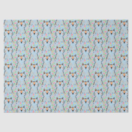 Papier de soie chat gribouillé bleu (Recto)