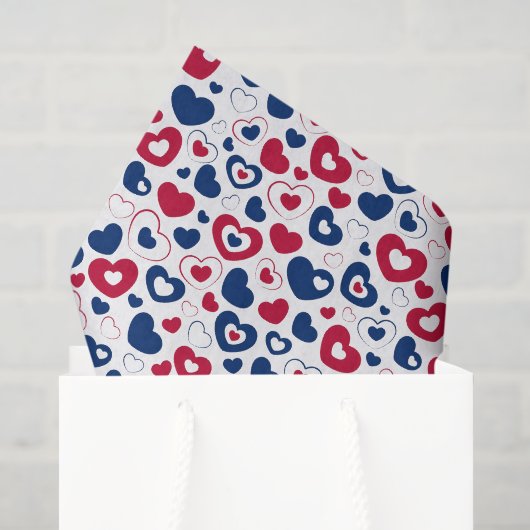 Papier de soie coeurs rouges et bleus (Sac cadeau)