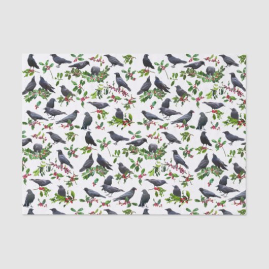 Papier de soie Corbeaux Feuillage de houx (Recto)