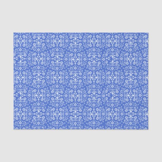 Papier de soie damassé abstrait bleu (Recto)