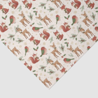 Papier de soie de Noël d'animaux de forêt de bois