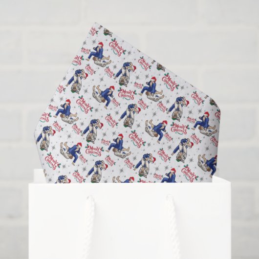 Papier de soie de Noël Jiu Jitsu blanc (Sac cadeau)