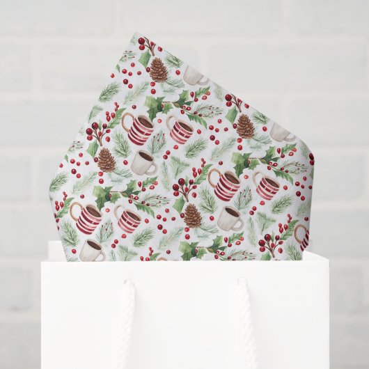 Papier de soie de Noël Pinècones & Café (Sac cadeau)