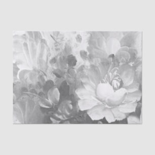 Papier de soie de soie peint floral noir et blanc