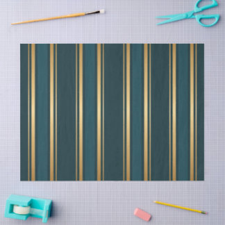 Papier de soie décoratif rayé bleu vert or de luxe
